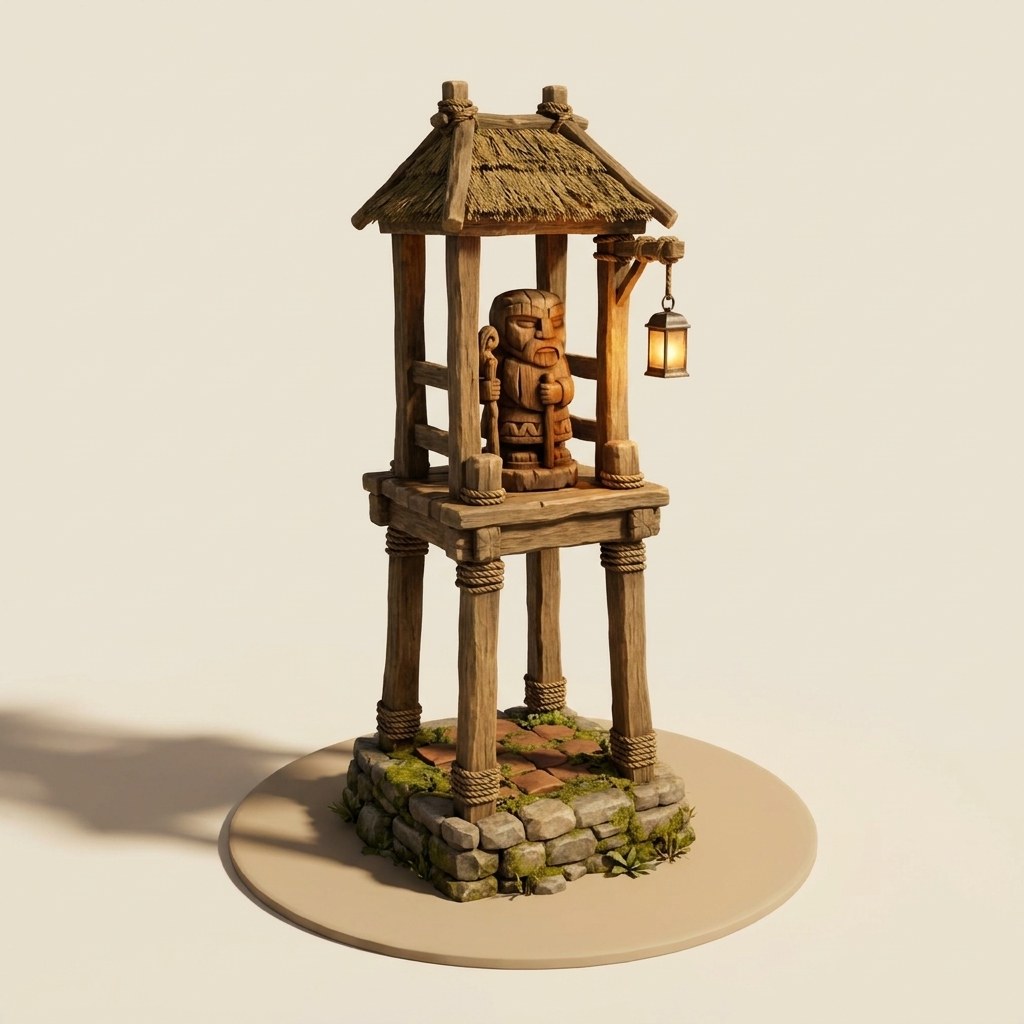 The Waykeeper: a small thatched watch-post on a stone base