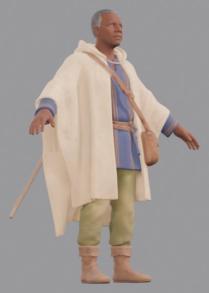 The finished road walker game asset: the same character as a rigged 3D model